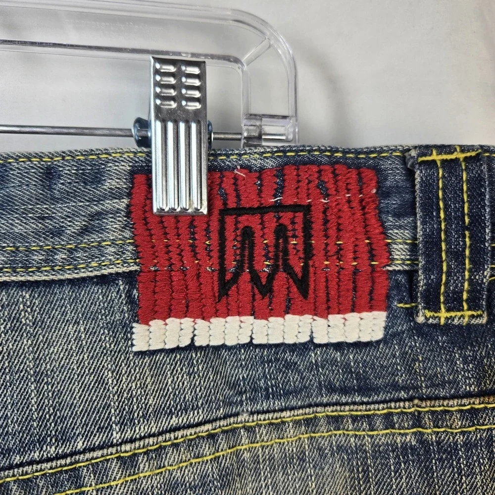 Vtg Y2K Massive Revolution Jean Cutoff Shorts Mens 40 Distress Baggy Embroidered